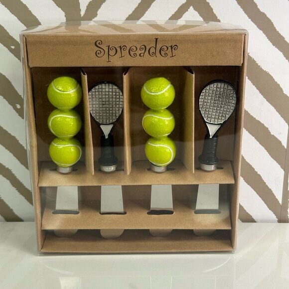 Set of 4 Tennis Theme Cheese Spreaders New in Box Great Gift! - Picture 1 of 4
